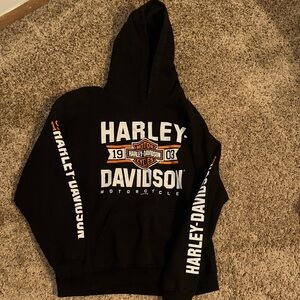 Harley-Davidson Black Hoodie with Orange and White Accents